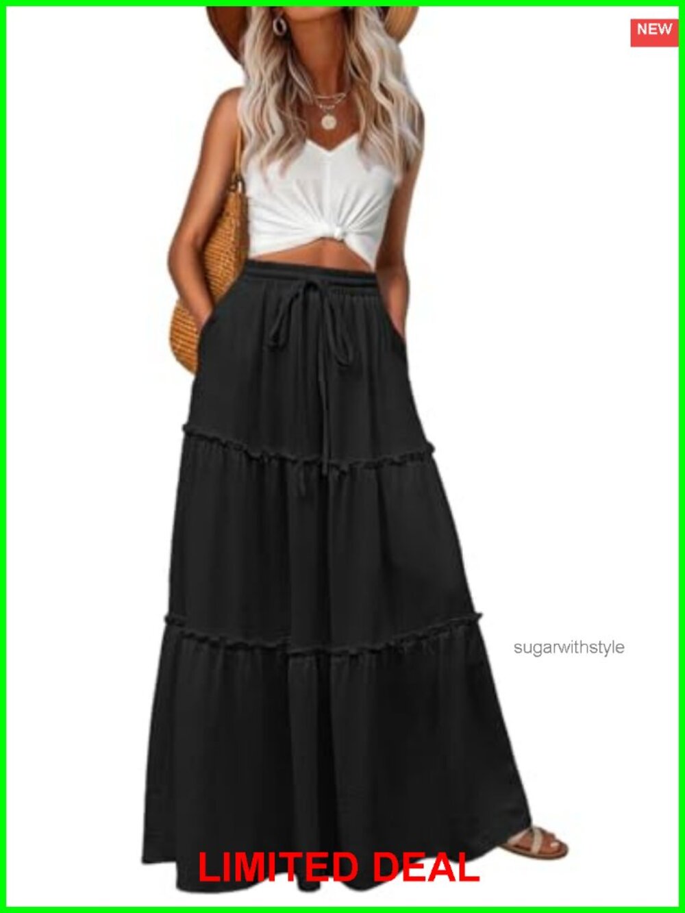Women's Casual Boho High Waisted Flowy Maxi Skirt Tiered Floral Long